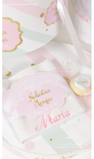 Trusou de botez pentru fete sau baieti modern, Pink & Mint 3